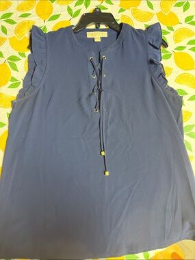 MICHAEL Michael Kors Navy Sleeveless Lace-Up Ruffle Blouse